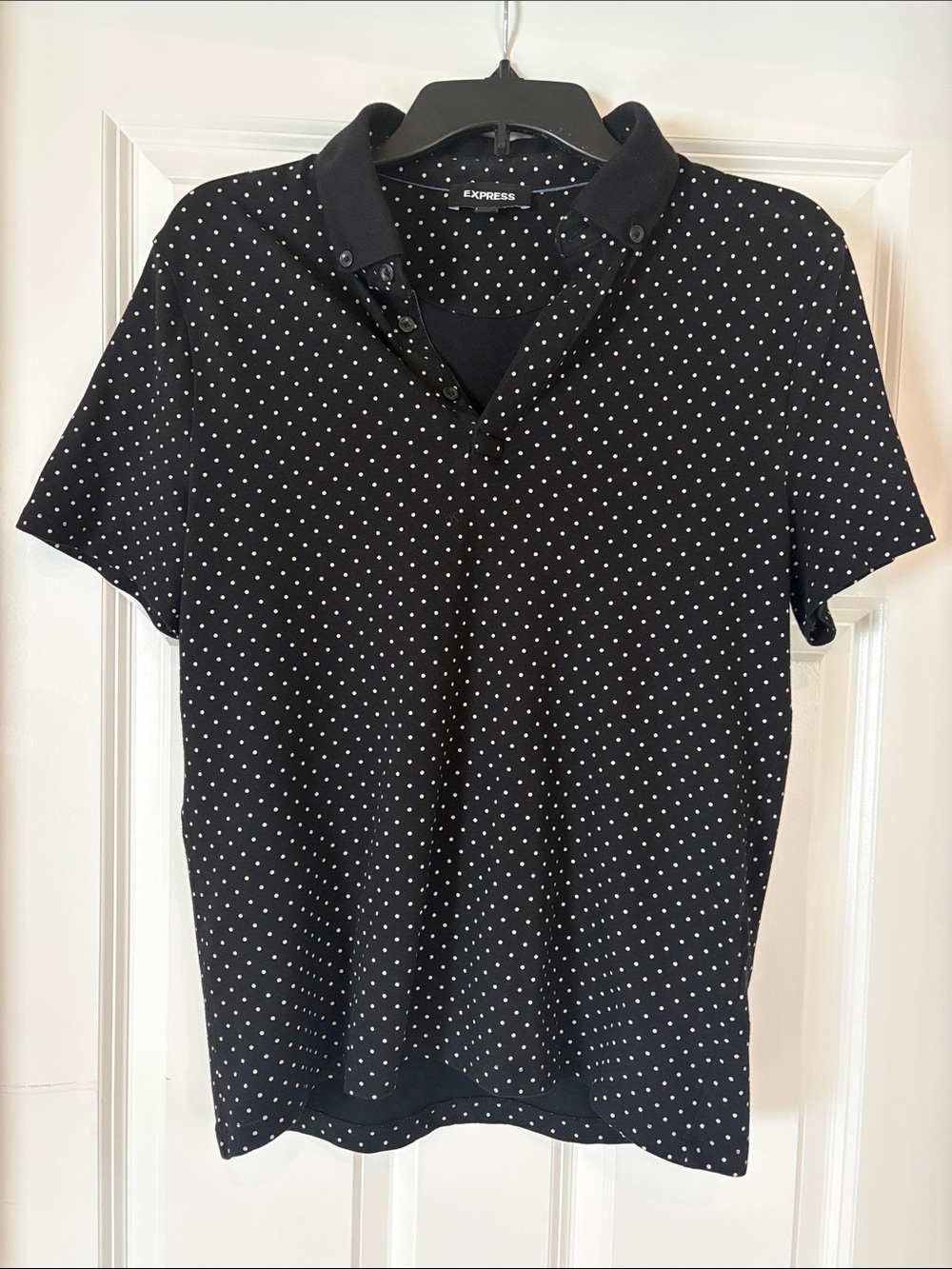 Express Black Polo with White Polka Dots